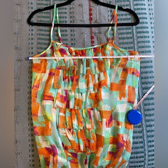 Trinity, Multi Colored Sheer Layered Ruffle Tank w/adjustable Straps - Picture 8 of 8